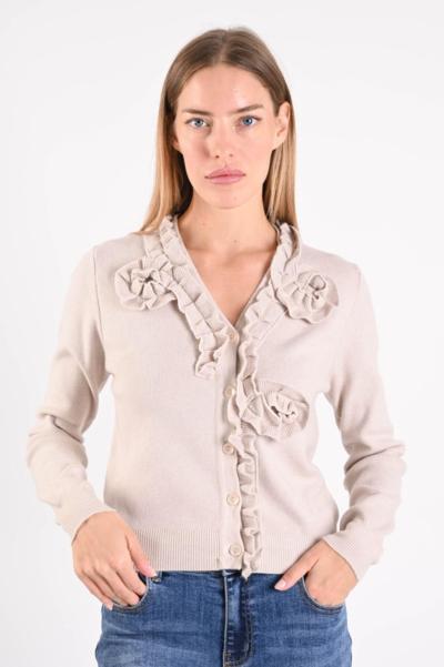 Cardigan beige froufrou fabriqué en Italie pour revendeurs