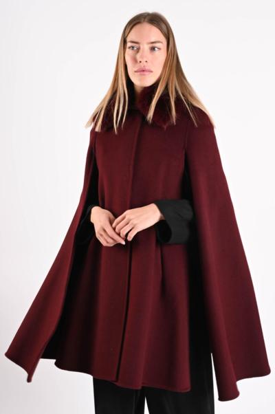 Made in Italy burgundy wool cape with fur collar wholesale