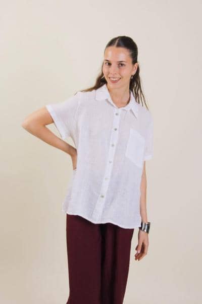 Camisa blanca de lino italiana para revendedores al por mayor