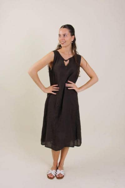 Vestido negro sin mangas de lino italiano para revendedores