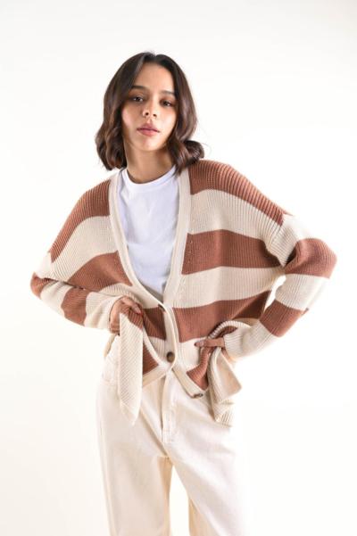 Cardigan a righe in maglia made in Italy all’ingrosso per rivenditori