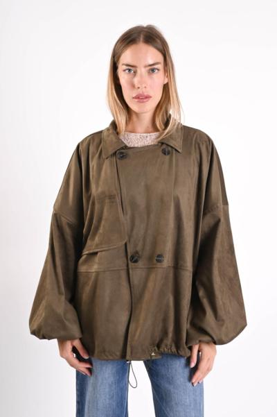 Giacca oversize in suede marrone made in Italy per rivenditori