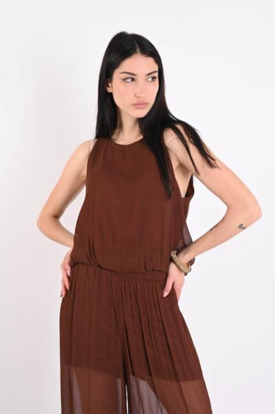 Conjunto italiano marrón de blusa sin mangas y pantalones para mayoristas