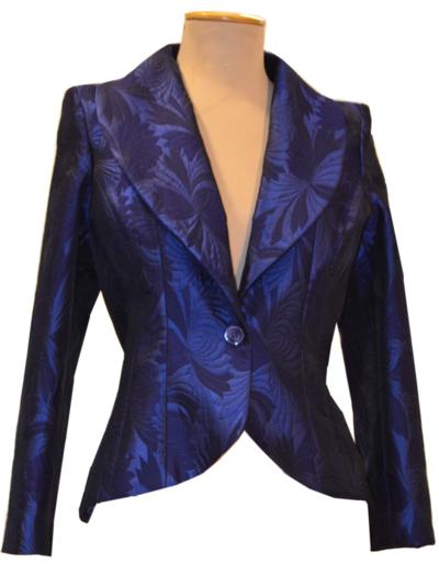 Blazer blu elegante con motivo floreale, made in Italy per rivenditori