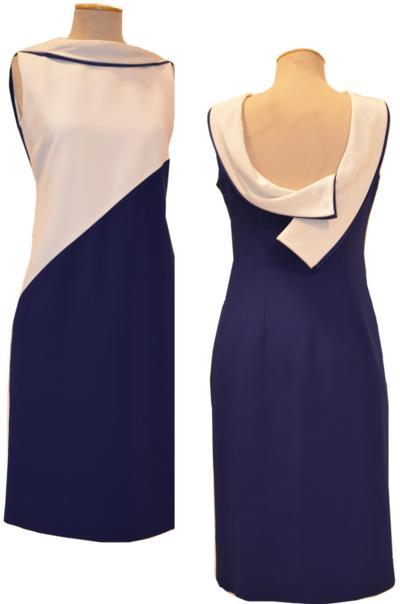 Vestido elegante azul e branco sem mangas, fabricante italiano para revendedores