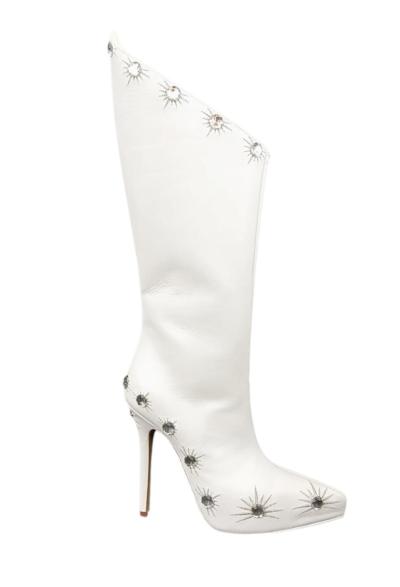 White high heel boot with decorative studs made in Italy for resellers