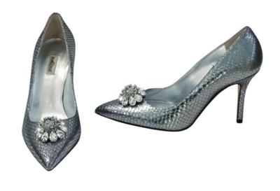 Italian silver high heels with rhinestone decoration for resellers