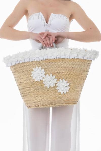 Итальянская соломенная сумка с белыми цветами для реселлеров