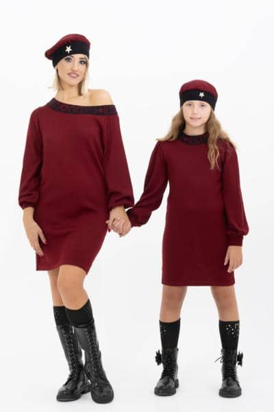 Итальянские оптовые бордовые платья для мамы и дочки