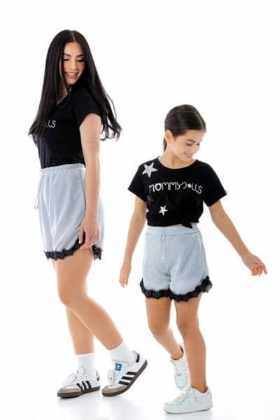 MOMMYDOLLS - Шорты с серебристой кружевной отделкой 