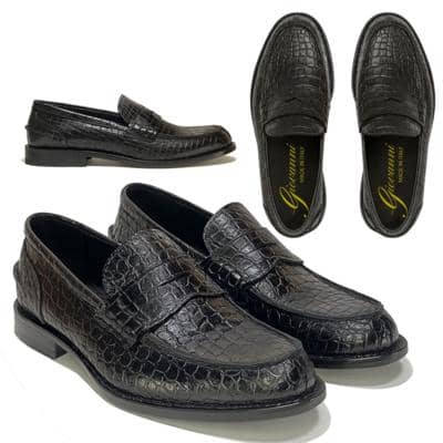 Black crocodile leather loafers made in Italy for resellers