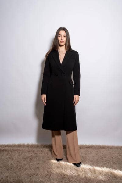 Abrigo italiano negro doble botonadura para revendedores