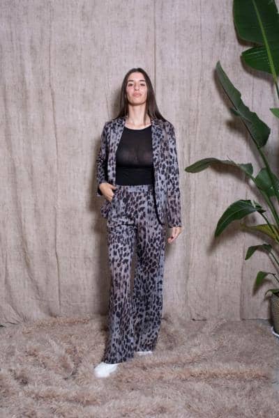 Traje estampado de leopardo italiano para revendedores, moda al por mayor