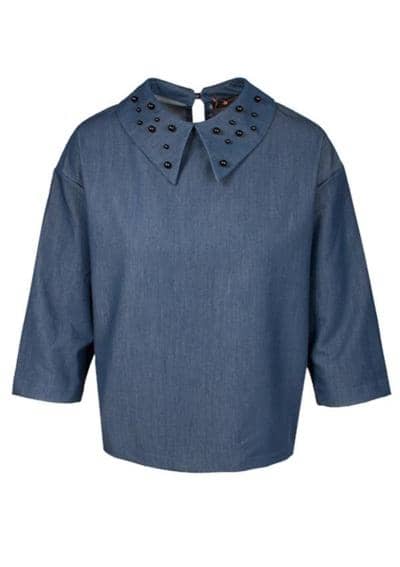 PAPILLON - CAMISA DE DENIM COLAR DE PÉROLAS 