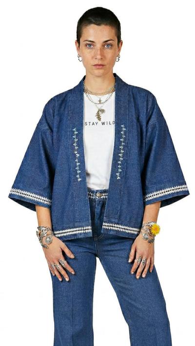 Jaqueta kimono jeans italiana para revendedores atacado