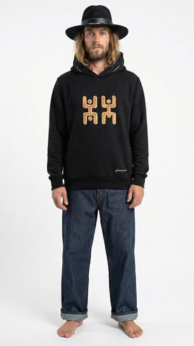 Felpa nera italiana con ricamo unico per rivenditori