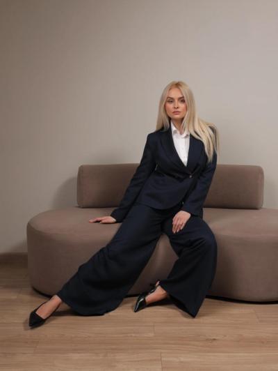 CLOTHÉ - Traje azul marino de pierna ancha 