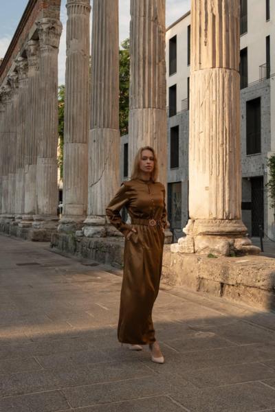 Italian manufacturer brown satin dress for resellers