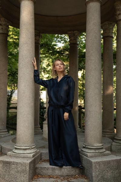 Italian black satin blouse and pants set for resellers