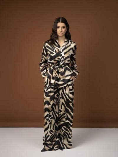 Traje de seda estampado animal italiano para mayoristas