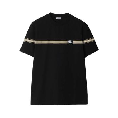 Black Italian wholesale t-shirt with stripe and logo