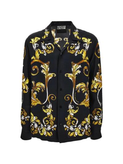 Italian designer black shirt with gold baroque print for resellers