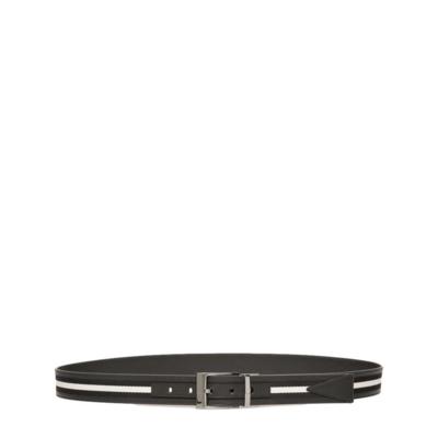 Black leather belt with white stripe, Italian manufacturer wholesale for resellers