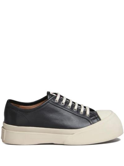 Black leather sneakers with thick sole, Italian manufacturer
