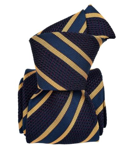 Cravatta a righe blu navy e oro made in Italy per rivenditori