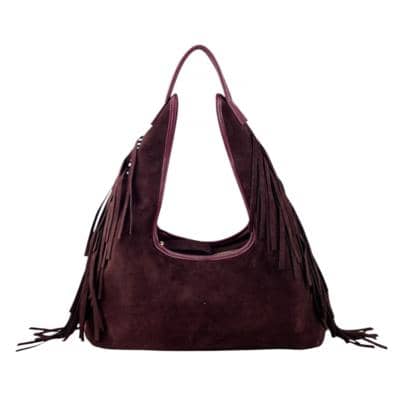Italian suede handbag with fringe detail for resellers
