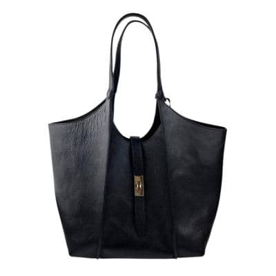 Black Italian leather tote bag for resellers wholesale