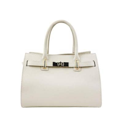 Italian white leather handbag for resellers with gold buckle
