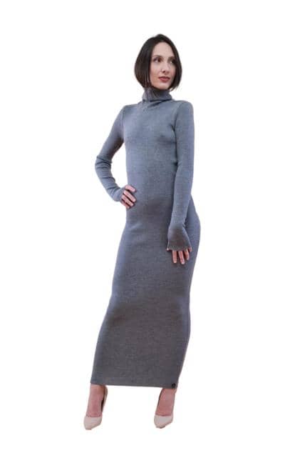 SILENZIO - Abito lungo in maglia grigia 