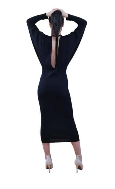 Vestido negro italiano con espalda abierta para revendedores
