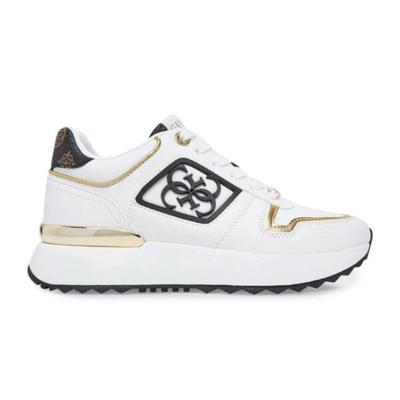 White Italian sneakers with gold accents for resellers