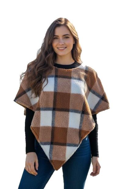 TERESA CAMBI - Karierter Fleece-Poncho 