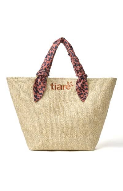 TIARE' BEACHWEAR - Сумка-тоут с леопардовым принтом и соломенной ручкой 