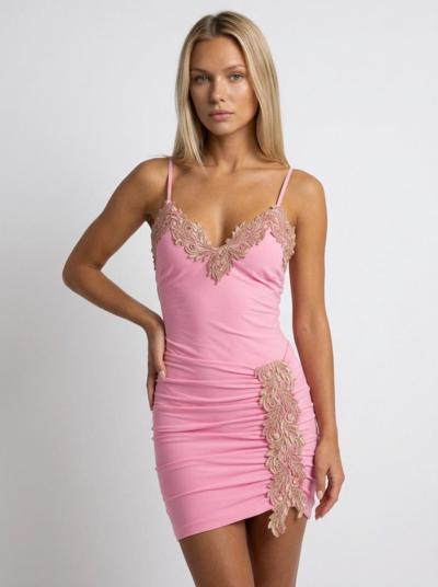 Pink Italian dress with gold lace for resellers