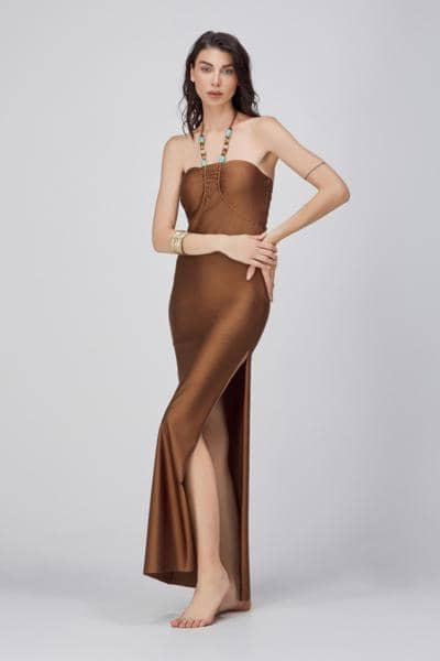 TIARE' BEACHWEAR - Платье-колонна из атласной бронзы 