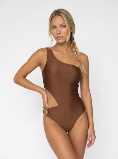 Italian one-shoulder brown swimsuit for resellers