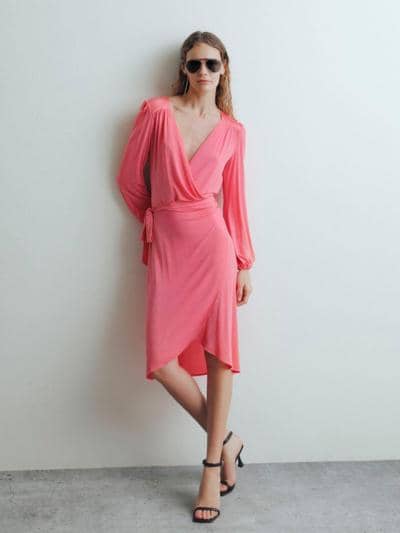 X-MOD - Vestido Envoltório Coral Elegante 