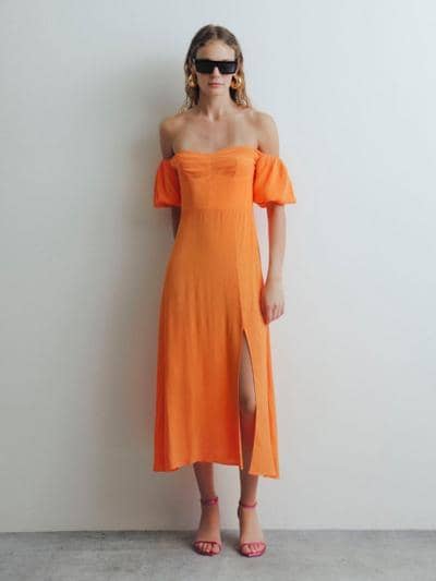 X-MOD - Vestido Midi Laranja Chique 