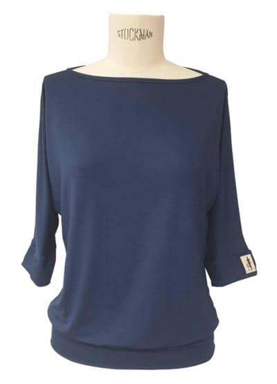 Y-GLAM - Blusa tipo kimono 3/4 azul marino elegante 