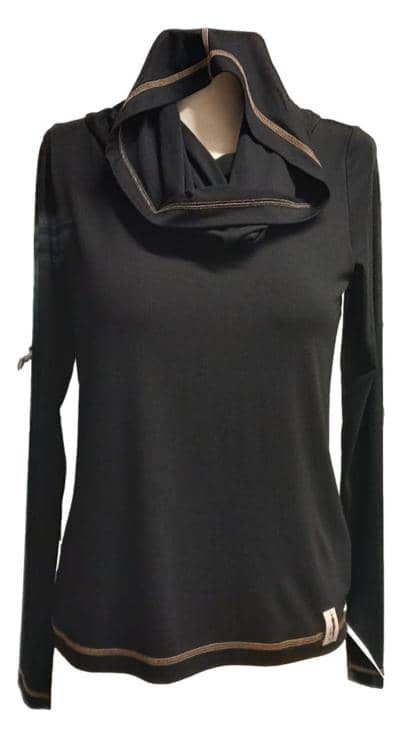 Y-GLAM - Sudadera con capucha y cuello negro elegante 