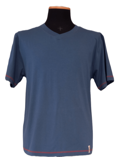 Y-GLAM - T-shirt bleu à col en V 